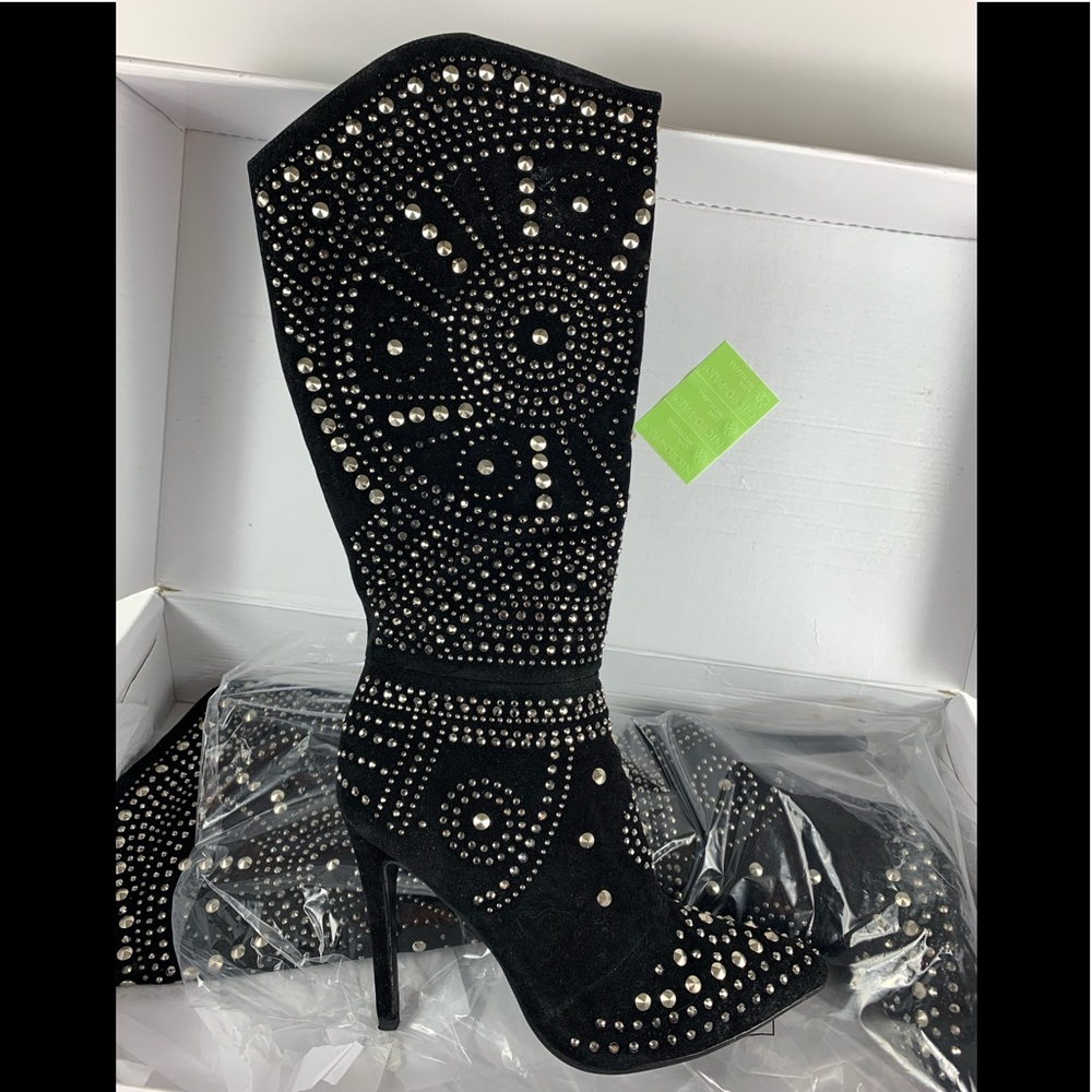 Olivia Miller Studded Knee-High Boots Black Size 9